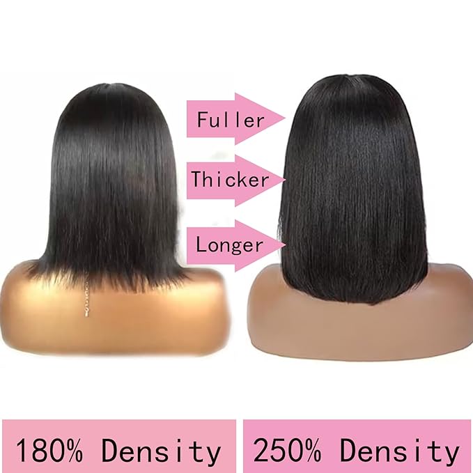 250% Density 5x5 12 Inch Hd Lace Closure Wigs Human Hair,Wear and Go Glueless Wigs Human Hair Pre Plucked Pre Cut Bob, 100% Straight Bob Wig Human Hair Free Part