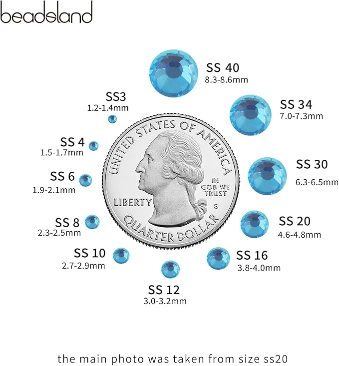 Beadsland 1440pcs Flat Back Crystal Rhinestones Round Gems for Nail Art and Craft Glue Fix, Luminous Blue, SS6, 1.9-2.1mm