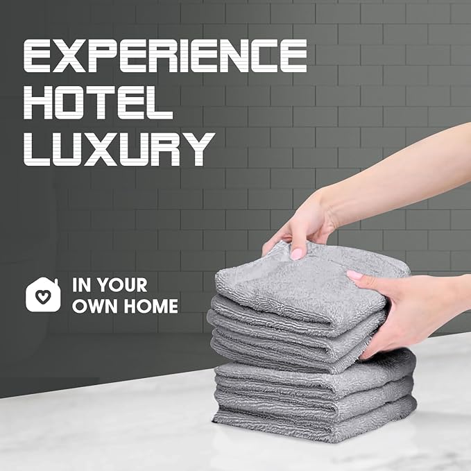 Oakias 100% Cotton Wash Cloths 60 Pack Grey - 12 x 12 Inches Ring Spun Cotton Facial Towels - Highly Absorbent Quick Dry Spa Towels - Bulk Washcloths Ideal for Scrubbing and Cleaning