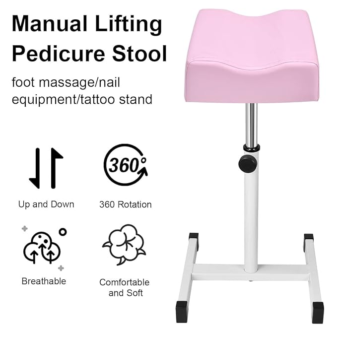 Pedicure Manicure Footrest, Adjustable Height with Soft Cushion Pedicure Stool Non-Slip, Pedicure Nail Equipment for Salon Spa Beauty,Pink