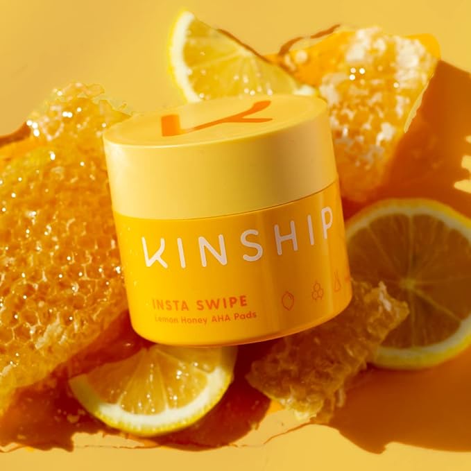 Kinship Insta Swipe AHA Exfoliating Pads - Lemon Honey Glycolic Acid Face Exfoliant - Brighten, Smooth + Clear Clogged Pores - Resurfacing Treatment Facial Wipes - Tone Blemish Prone Skin (45 Count)