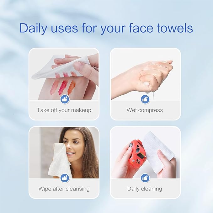 Face Towels Disposable Clean Face Towels, Cotton Makeup Remover Face Wipes, Disposable Large Facial Towels, Facial Cleansing Wipes for Sensitive Skin, Travel Hotel Essentials 50 Count (1 Pack)