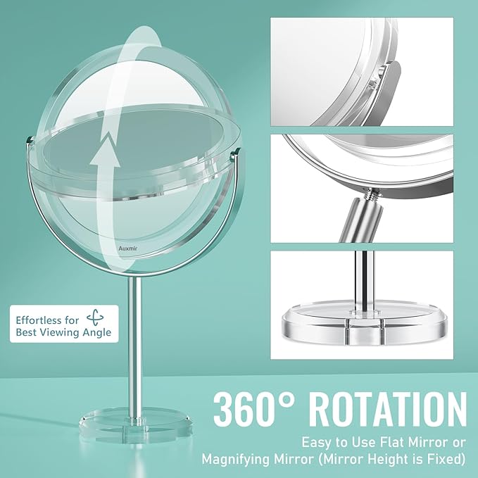 1X/ 30X Magnifying Mirror, Makeup Mirror with Tweezer, Double Sided Round Vanity Tabletop Mirror, 360° Rotation Portable for Dressing Table Desk Bathroom Bedroom Travel, Clear