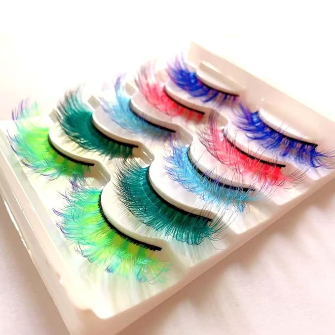 Sunniess Ombre Colored Lashes Silk Protein Fluffy Wispy Volume Fake Lashes for Halloweens Cosplay Party Stage Russian D Curl Lashes with Color Make up Faux Mink False Eyelashes 5 Pairs