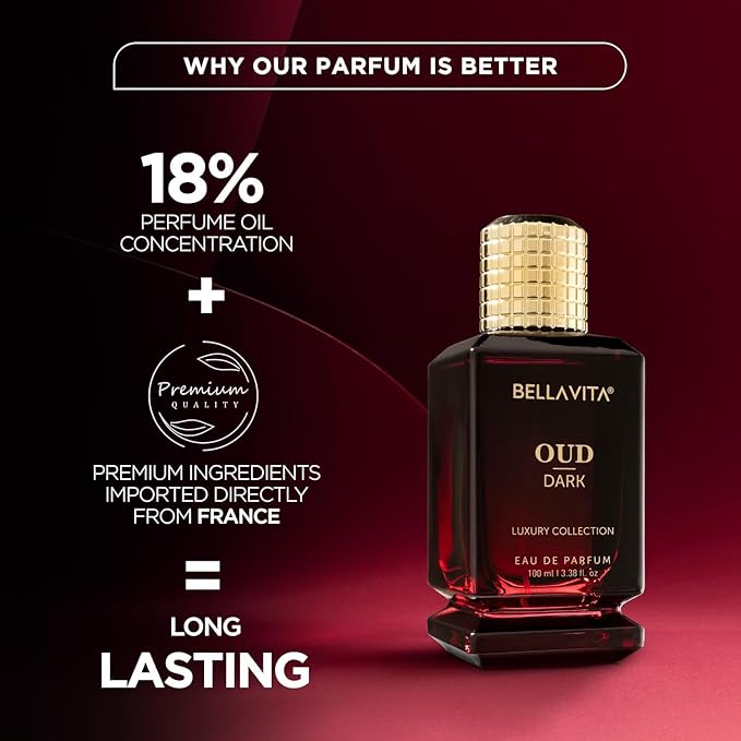 BellaVita Luxury OUD Dark Eau De Parfum (100ml) Unisex | Intense Arabian Perfume | Infused with Citrus, Grapefruit, Floral, Vetiver, Orris, Musky OUD | Arabic Dark Oud Perfume for Women & Men