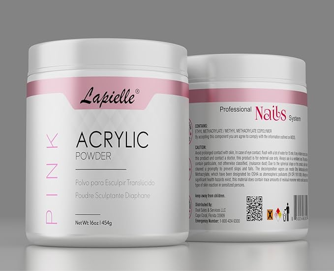 Professional Acrylic Powder for Nail Art. Long-lasting, Large capacity and quick dry. Quality Salon Manicure Nail extension (16oz - 1lb - 454g) PINK