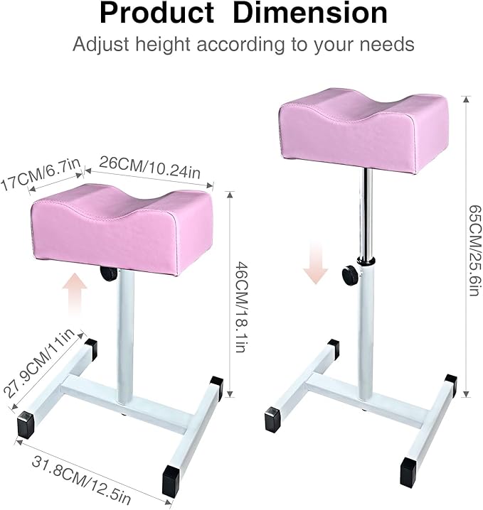 Pedicure Stool, Height Adjustable, H-Shaped Arch Cushion, Pink, Salon & Spa