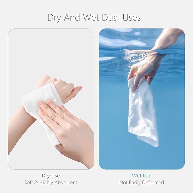 Face Towels Disposable Cotton Facial Towels, 100 Count Biodegradable Soft Dry Facial Tissue, Drying Tissue for Skin Care, Makeup Remover, Disposable Face Cloths for Washing