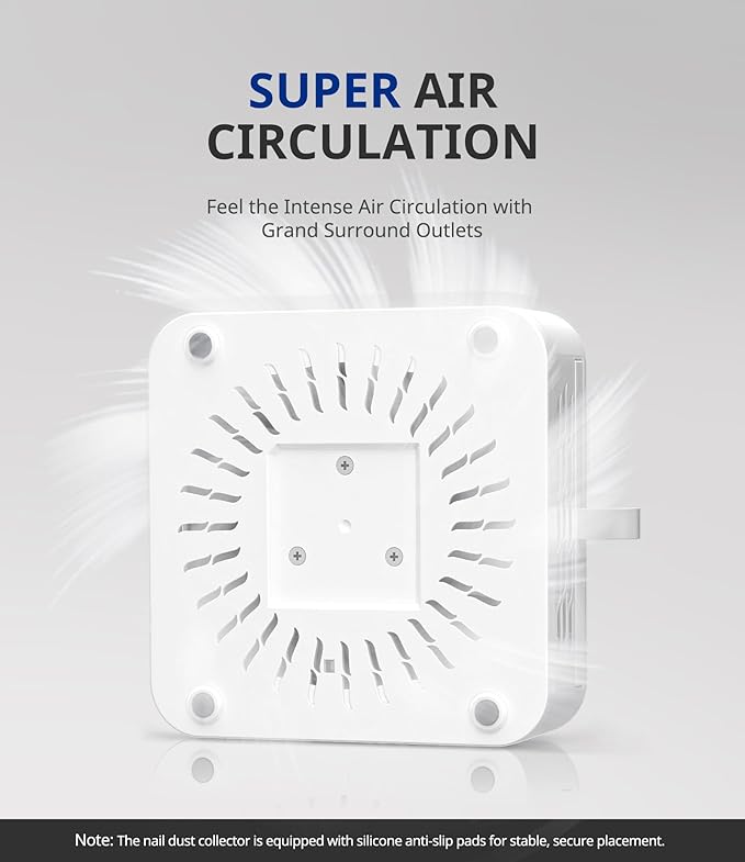 AIRSEE GD3 Nail Dust Collector for Salon and Home Use,Powerful and Quiet Manicure Vacuum for Acrylic Gel Nail Polishing with Reusable Filter,3-Speed Adjustable Extractor Fan,White