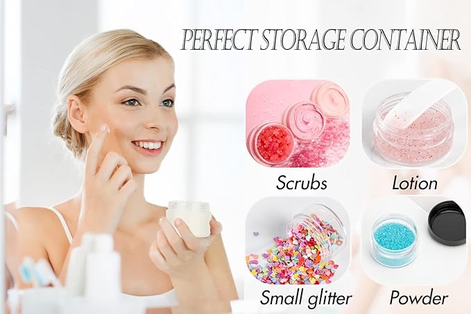 ZEJIA 5 Gram Sample Containers with Lids, Mini Makeup Containers, Empty Plastic Travel Cosmetic Containers with Labels(50 Count, Clear Lid)