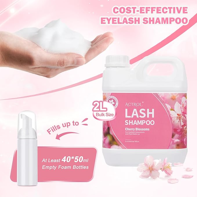 Eyelash Extension Cleanser Cherry Blossom 2L Natural Lash Extension Shampoo Professional Eyelid Foaming Cleanser Paraben & Sulfate Free Non-lrritating with Salon and Home Care