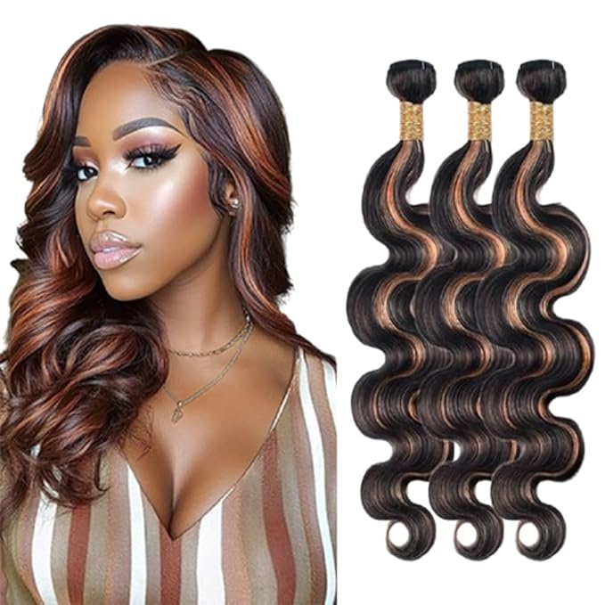 Brown With Highlights Bundles P1B30 Body Wave Human Hair Bundles Two Tone Black and Brown Brazilian Human Hair Soft and Silky for Women 20 22 24 Inch