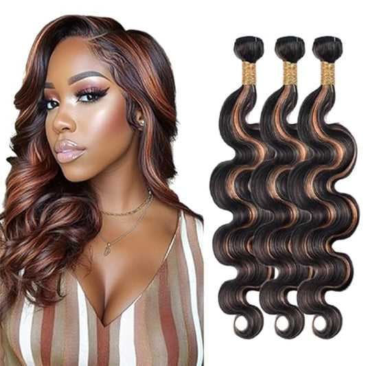Brown With Highlights Bundles P1B30 Body Wave Human Hair Bundles Two Tone Black and Brown Brazilian Human Hair Soft and Silky for Women 20 22 24 Inch