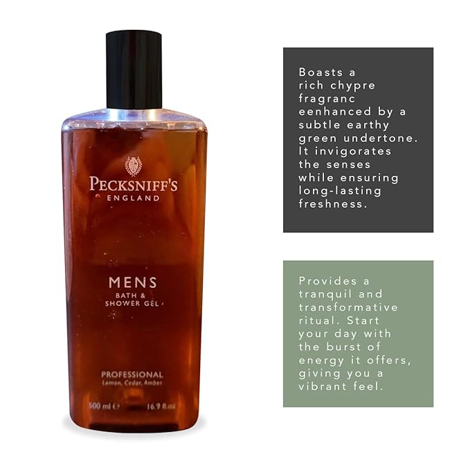 Pecksniff's Men's Luxurious Moisturizing Bath & Shower Gel | Professional Scent, Chypre Scented with Sparkling Citrus, Bergamot, Lemon & Mandarin | Mens Shower Gel | 500ml
