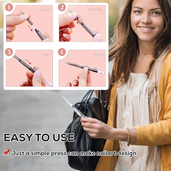 20PCS Nail Art Brushes Set, YIHUALE Push Contact Builder Nail Extension Gel Brush, Gel Polish Art Design Pen Painting Tools, Nail Art Liner Brush and Nail Dotting Pen for Salon, DIY (4+16PCS, White)