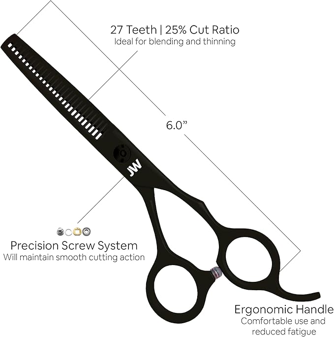 JW Shears Professional Hairdressing Shear, Thinner, Razor and Case Set (6.0" Black)