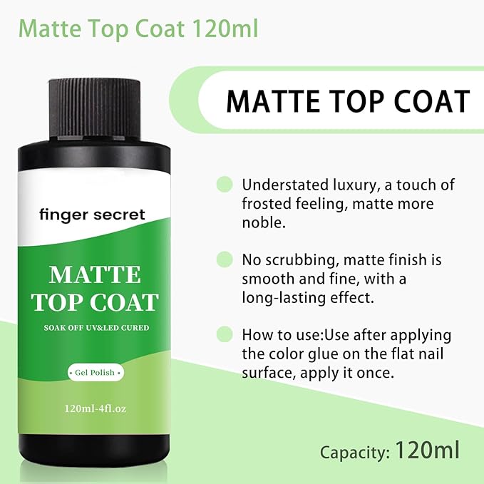 120ml/4floz Matte Top Coat for Gel Nail Polish,Fashion Matte Nail Polish,Nail Supplies for DIY in Salon or Home Use.