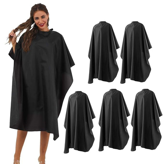 Black Barber Cape with Snap Closure, Professional Waterproof Salon Cape, 59" x 47", 5 Pack