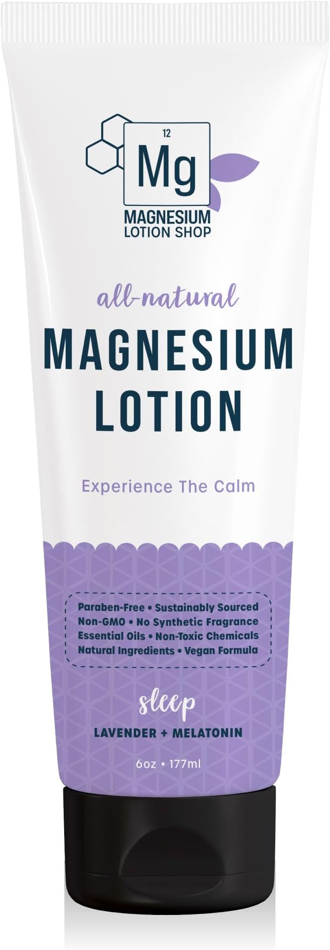 Melatonin + Lavender Magnesium Lotion for Sleep | 250 mg Magnesium and 3 mg Melatonin per Teaspoon | 6 oz Bottle of Lavender Lotion | Proudly Made in America