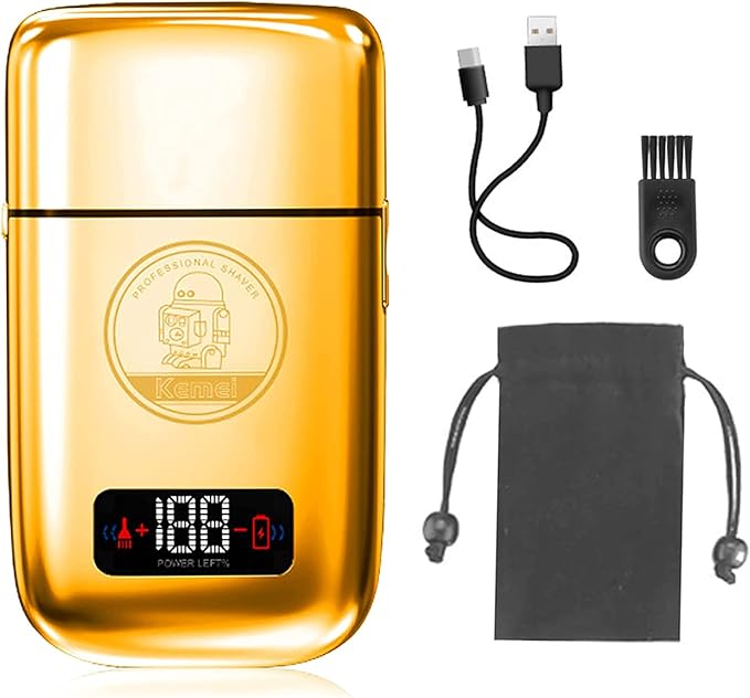 KEMEI Electric Razors for Men, Professional Cordless All Metal Electric Razor, Lithium Titanium Razors, USB Rechargeable Facial Beard Trimmer,Golden
