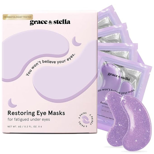 grace & stella Under Eye Patches for Puffy Eyes and Dark Circles (Retinol, 6 Pairs) Restoring Gel Under Eye Masks with Hyaluronic Acid - Vegan Cruelty-Free Skincare Birthday Gifts for Women