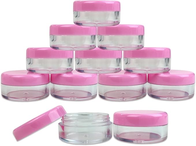 Beauticom 5G/5ML Clear Plastic Cosmetic Container Jars with PINK Lids, 50 Pcs