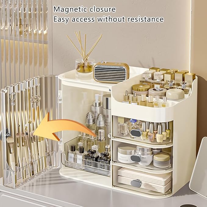 Cosmetics Display Case with Mirror, Large Capacity Cosmetic Storage Box with Drawers, Dust and Waterproof Makeup Organizer, Skincare Jewelry Storage Box for Bedroom, Bathroom (Transparent)