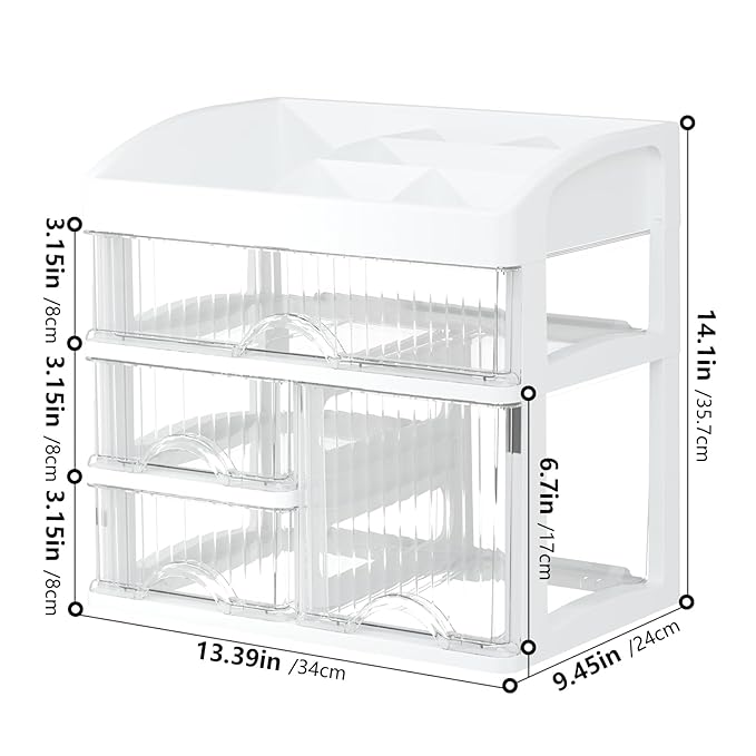 Large Makeup Organizer for Counter With 4 Drawers Cosmetic Organizer Countertop Make up Organizers for Vanity White Makeup Skincare organizers Storage Box