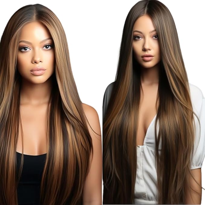 Ombre Human Hair P1B/27 Straight Bundles Two Tone Black to Honey Blonde Highlight Bundles Brazilian Human Hair Weave Soft and Silky for Black Women 24 26 28 Inch