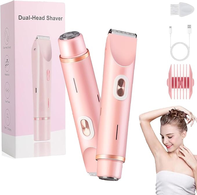 Glow Aura Bikini Shaver,Glow Aura 2 in 1 Electric Shaver Wet,Wet and Dry, Painless Hair Removal, Removable Head(Pink) 1