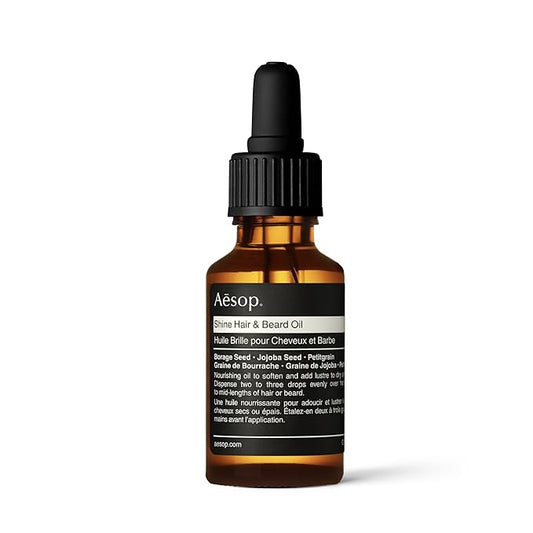 Aesop Shine Hair and Beard Oil | Moisture-Rich, Silicone-Free Oil for Full Beards and Hair | Softens Coarse Texture | No Greasy Buildup | Green Citrus Scent | 0.8 oz / 25 mL