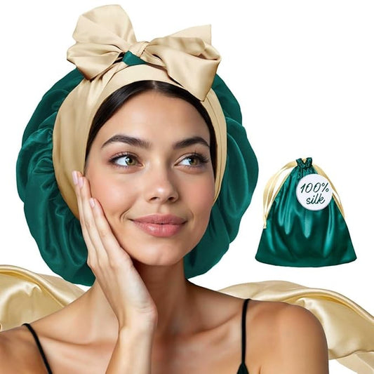 100% Mulberry Silk Bonnet for Sleeping Women with Curly Hair - Short Long Hair Bonnet for Sleeping - Alternative to Double Layer Satin Bonnet with Tie Band - Mothers Day Gifts Hair Wrap for Sleep