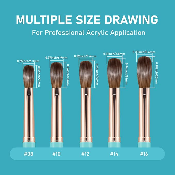 Acrylic Nail Brush Size 14, 100% Pure Kolinsky Nail Brush for Acrylic Application, Professional Nail Extension Manicure Tool Nail Drawing Pen for DIY Home Salon(Cyan)