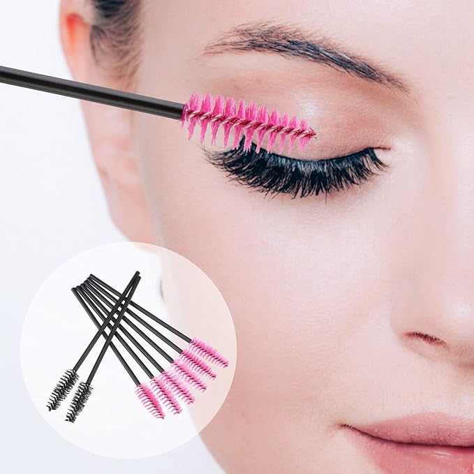 Skylety 1000 Pcs Disposable Mascara Wands Bulk Mascara Eyelash Brush Spoolies Makeup Applicator Eyelash Wands for Eye Lash Extension, Eyebrow Comb, 3.9 x 0.2 x 0.3 Inch (Black and Rose Red,Classic)