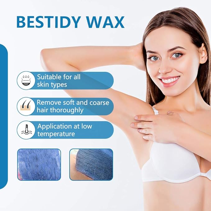 Bestidy Hard Wax Beads for Hair Removal - 1000g Waxing Beans for All Body and Bikini Areas (Blue)
