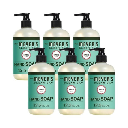 MRS. MEYER'S CLEAN DAY Liquid Hand Soap, Cruelty Free and Biodegradable Hand Wash Made with Essential Oils, Basil Scent, 12.5 oz - Pack of 6