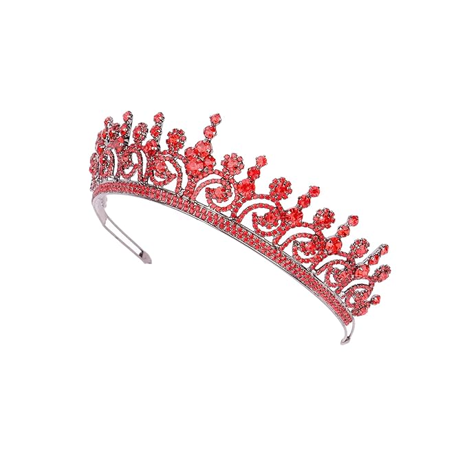 LIMELIA Women's Tiara for Henna Wedding Party|Glitter Hair Accessories for Bridal Birthday Pageant Prom Halloween Cos-play Christmas Party|Queen-Red