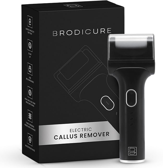 Electric Foot Callus Remover - Rechargeable/Portable Pedicure Tool - Water Resistant - Pedicure Tool Kit for Men - Three Large Wide Roller Heads - for Cracked, Dried, Rough Calluses