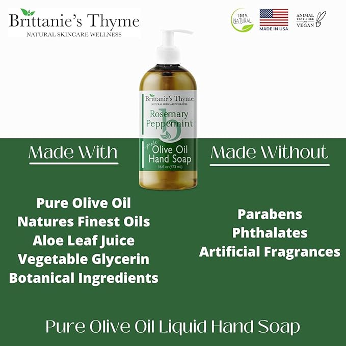 Brittanie’s Pure Castile Liquid Soap Refill, Rosemary Peppermint, 16 Ounce 3 Pack | Dish Soap, Hair & Body, Home, Gentle and Pure, Made with Natural Luxurious Oils, Vegan & Gluten Free Non-GMO