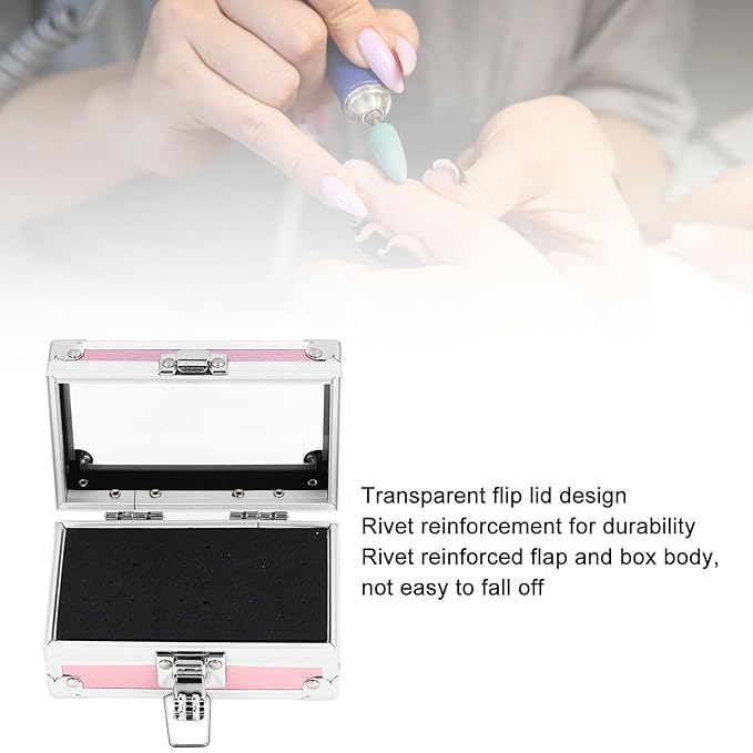 Nail Drill Bit Holder Storage Box, Multi Hole Nail Drill Bits Stand Displayer with Transparent Flip Cover, Nail Bits Organizers Container (Dazzling )