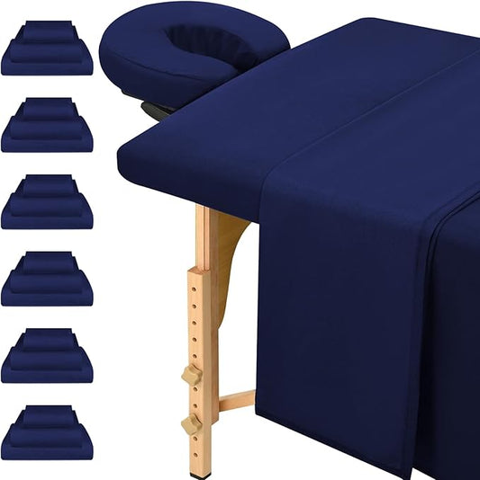 18Pcs 6 Sets Massage Table Sheets Set 3 Piece Set Includes Massage Bed Sheets, Massage Bed Cover Massage Face Rest Cover, Spa Bed Cover Massage Sheets Sets for Beauty Salon and Home Spa (Navy Blue)