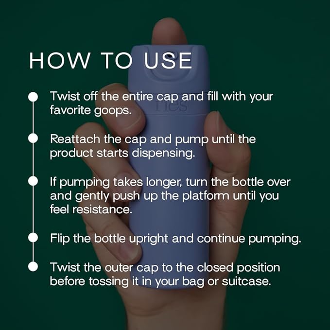 Essential Refillable Toiletry Travel Bottles – Set of 5 (3.4oz & 1.7oz) Airless Pump Containers for Shampoo, Conditioner, Body, Face – Leak-Proof, TSA-Approved, Dishwasher Safe- Runaway Blue