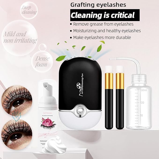 Lash Extension Kit Professional Eyelash Grafting Training Tools Mannequin Head USB Fan Lash Shampoo 0.07D Curl Mix 8-15mm Glue Practice Eyelash Strips Lash Mapping,Exercise Set for Beginner