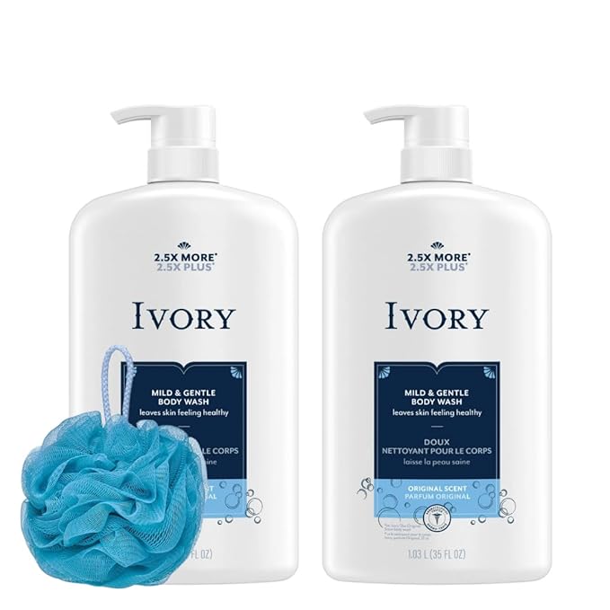 Ivory Body Wash - Ivory Clean Body Wash Pump Original with body pump. Ivory soap pamper yourself with this moisturizing body wash pump with 35 Fl. Oz. each with shower loofah (Pack of 2). (Original)