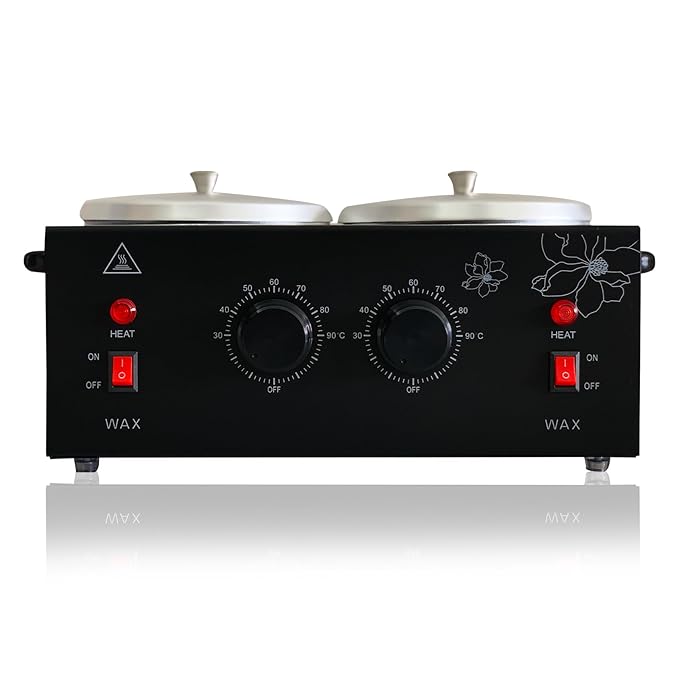 Black Double Pots Wax Warmer Professional Melted Wax Beads for Hair Removal,Fast Electric Wax Heater with Adjustable Temperature Set for Women (Black-Double Pots)