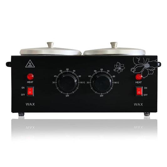 Black Double Pots Wax Warmer Professional Melted Wax Beads for Hair Removal,Fast Electric Wax Heater with Adjustable Temperature Set for Women (Black-Double Pots)
