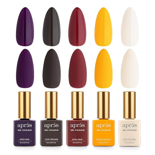 Apres Gel Couleur Combo Set, 5 Color Gel Nail Polish, Bright Nude Pastel Colors with Brush-X Nail Art Brush, 2024 Edition (Set 17)