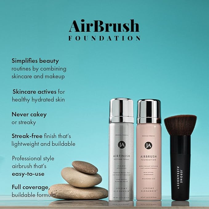 MagicMinerals AirBrush Foundation Set by Jerome Alexander – 3pc Set Includes AirFinish, Foundation and Kabuki Brush - Spray Makeup with Anti-aging Ingredients for Smooth Radiant Skin (Fair)