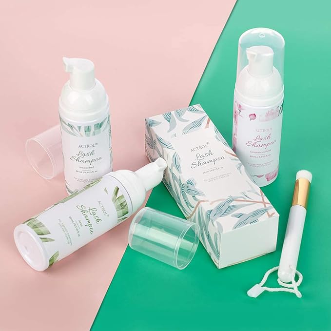 Eyelash Extension Cleanser 60ML Natural Lash Extension Shampoo Unscented Professional Eyelid Foaming Cleanser Paraben & Sulfate Free Non-lrritating with Salon and Home Care