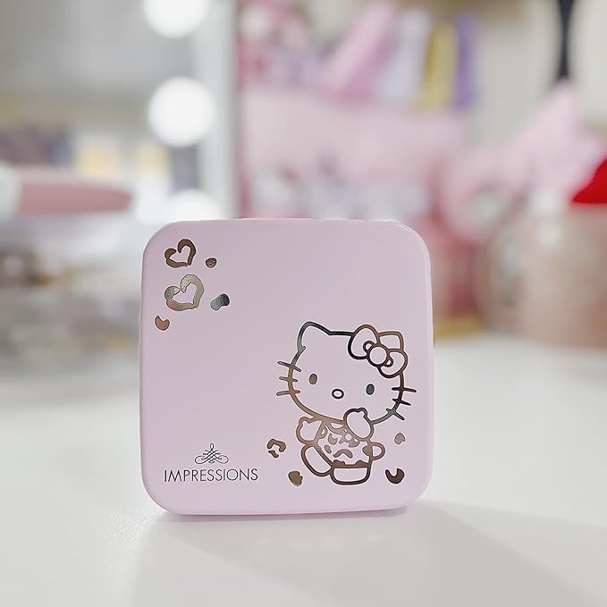 Impressions Vanity Hello Kitty Supercute Compact Mirror with Touch Sensor Switch for Adjustable Brightness, Lighted Makeup Mirror with LED Lights and 2X Magnifying Mirror Top (Pink)